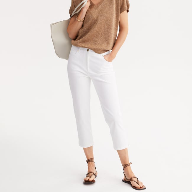 Pantacourt en coton stretch  blanc <span itemprop=