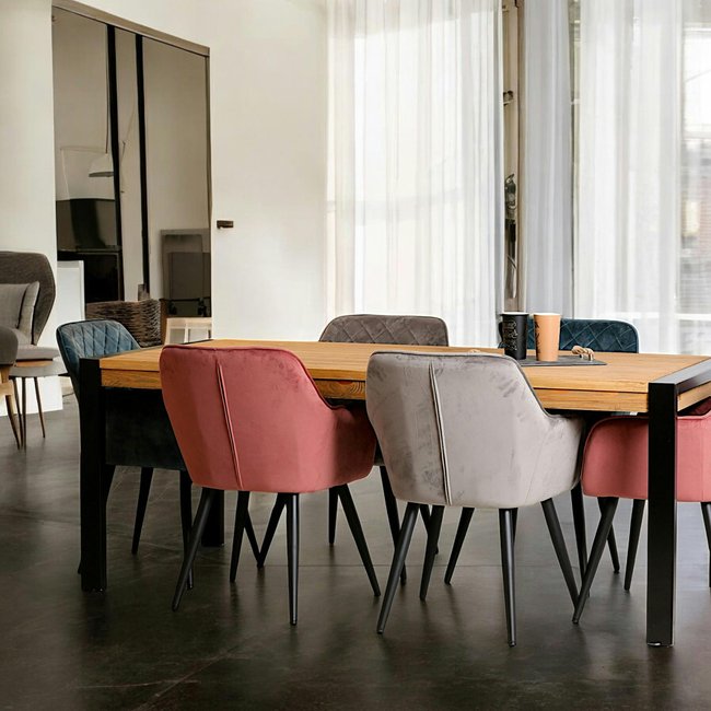 Table à manger industrielle extensible bois massif et métal 200cm LOUNDGE Couleur bois naturel <span itemprop=