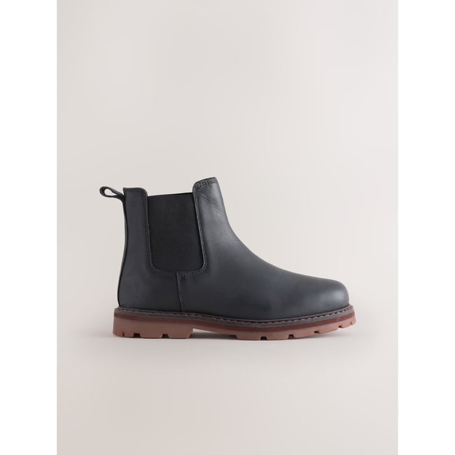 Bottines chelsea en cuir à bout carré noir <span itemprop=