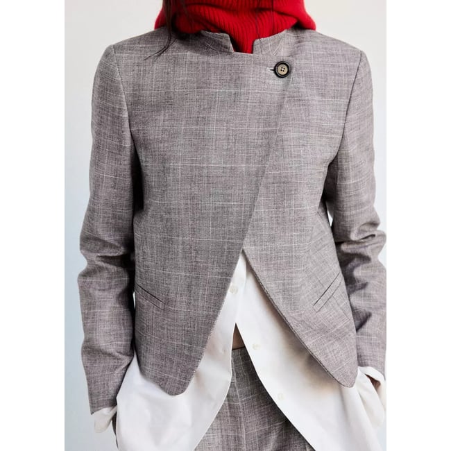 Blazer à col montant marron <span itemprop=