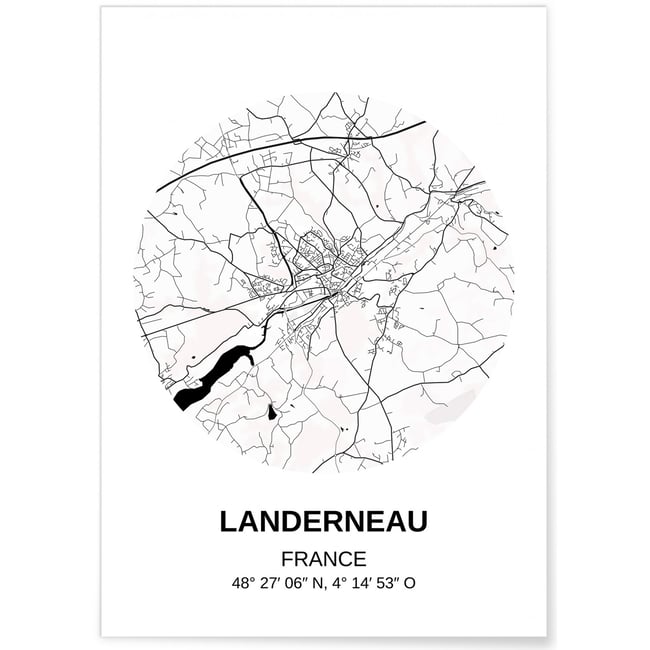 Affiche Carte Landerneau Couleur blanc <span itemprop=