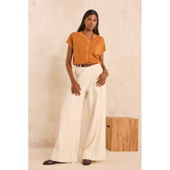 Pantalon large DAISY creme <span itemprop=