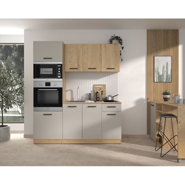 Composition cuisine effet bois chêne silva Couleur beige <span itemprop=