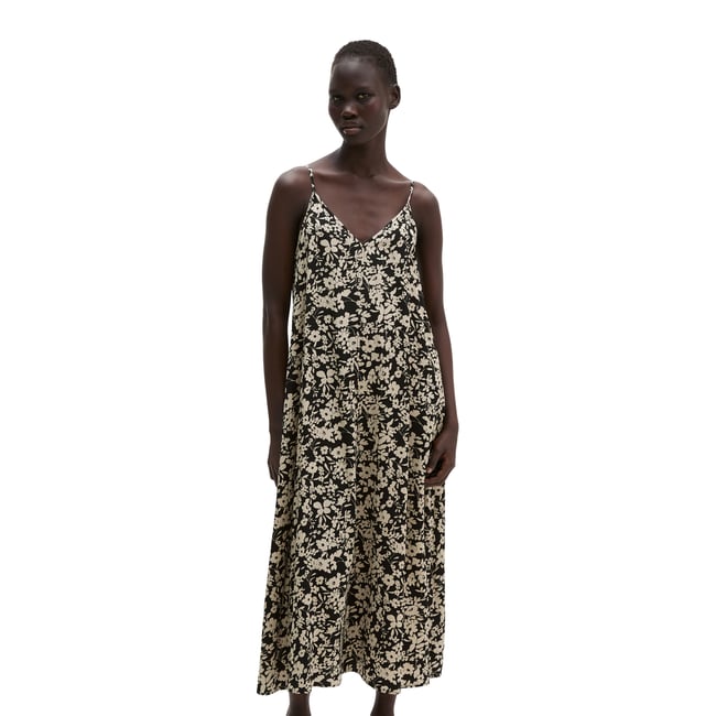 Robe d'été A-Shape en sergé de viscose imprimé noir <span itemprop=