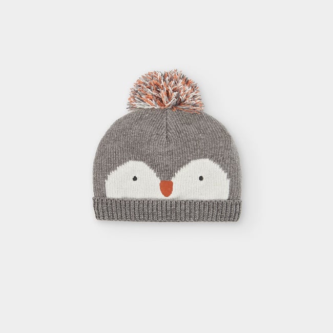 Bonnet avec design pingouin gris <span itemprop=