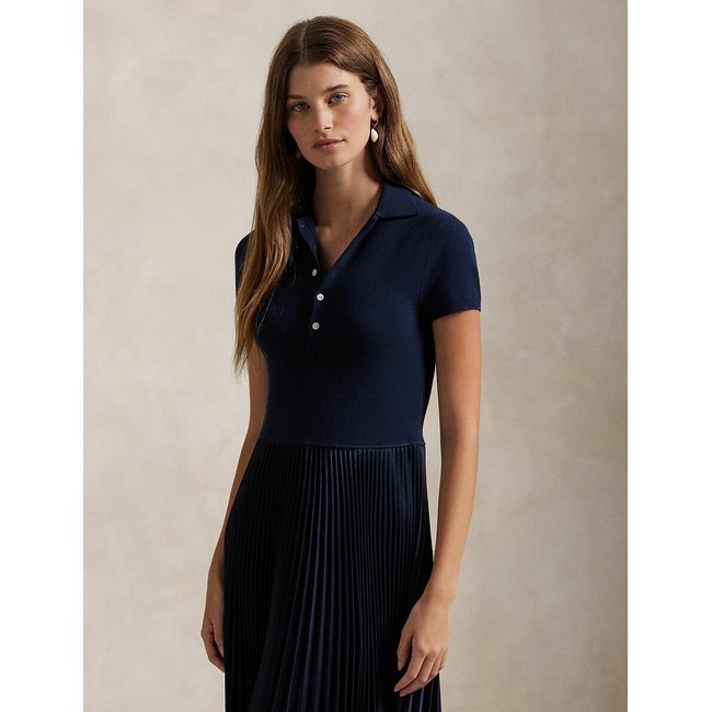 Dual Fabric Midi Dress, navy, POLO RALPH LAUREN