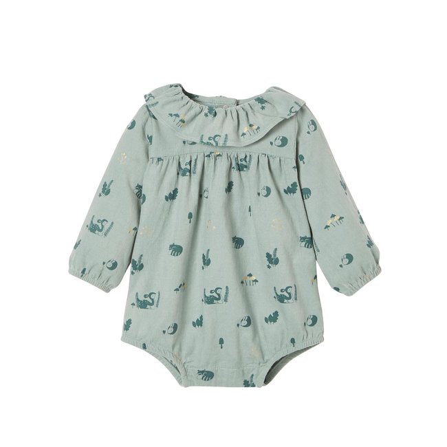 Salopette barboteuse en velours imprimé vert imprimé <span itemprop=