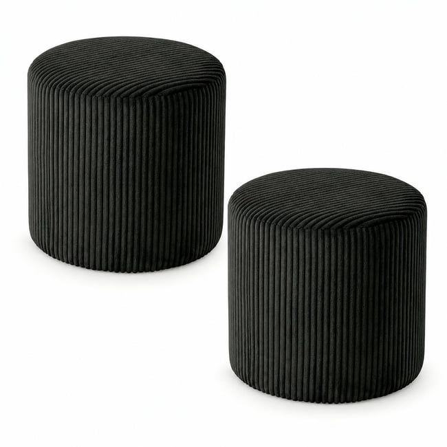 Pouf rond velours côtelé noir (lot de 2) MALMOE Couleur noir <span itemprop=