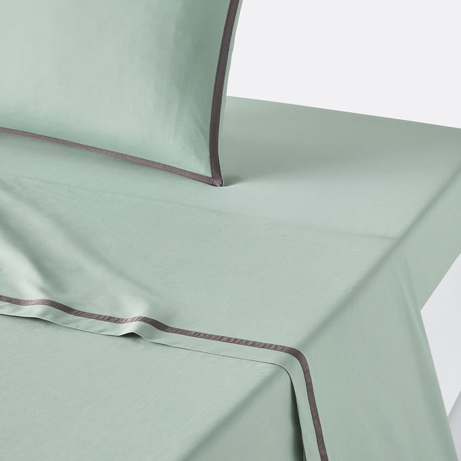 Drap plat en percale de coton Bolzano vert <span itemprop=