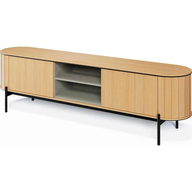 Meuble tv cannelé en bois ROTTO Couleur chêne vincenza et eucalyptus <span itemprop=
