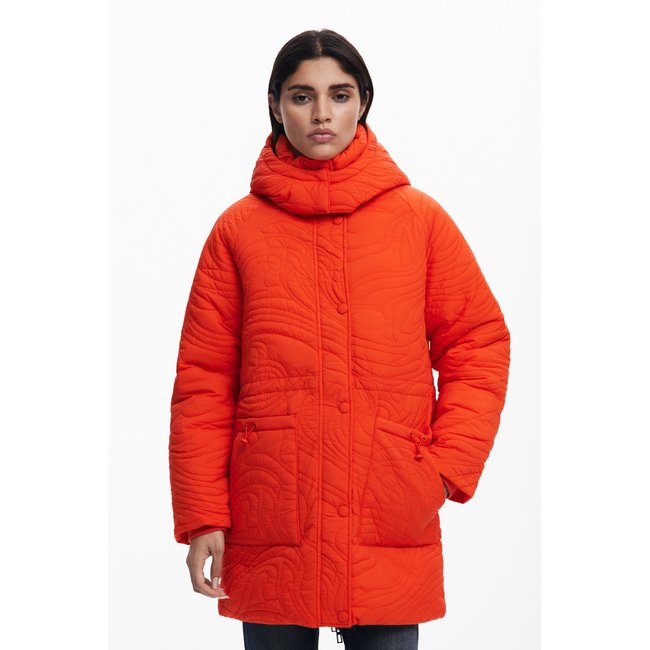 Manteau matelassé brodé orange <span itemprop=