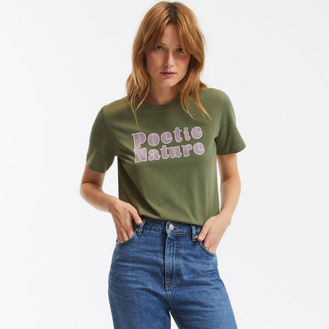 Camiseta de cuello redondo y manga corta caqui <span itemprop=