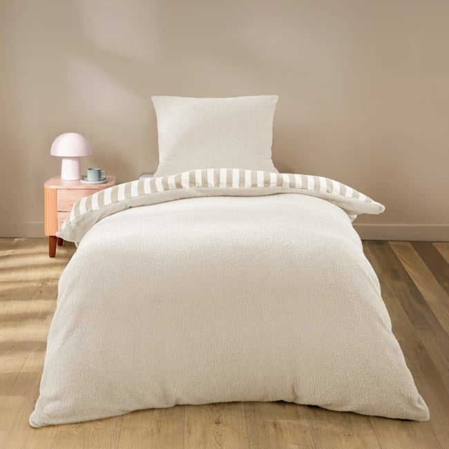 Housse De Couette 140x200 + 1 Taie D'oreiller Pilou Naturel beige <span itemprop=