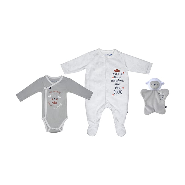 Set naissance jilian maille naissance gris <span itemprop=