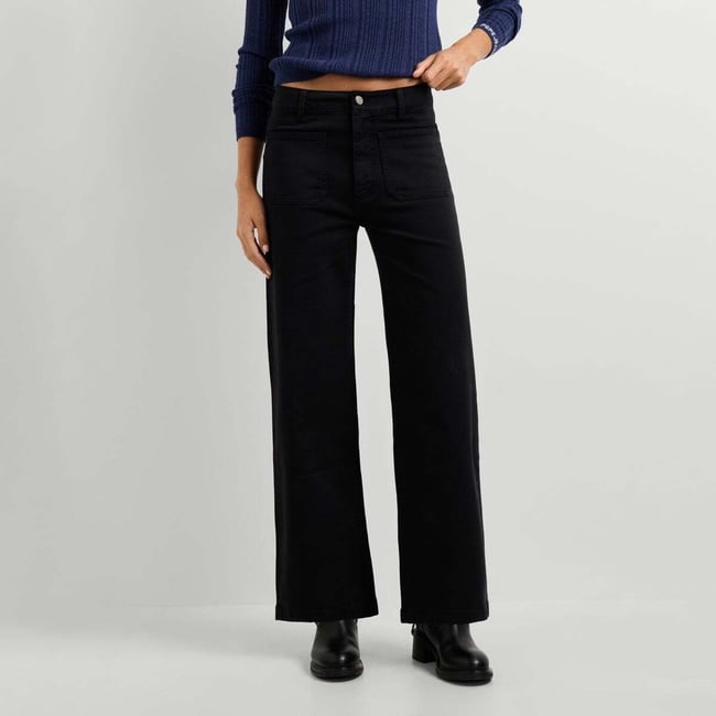 Pantalon Coupe Culotte En Sergé noir <span itemprop=