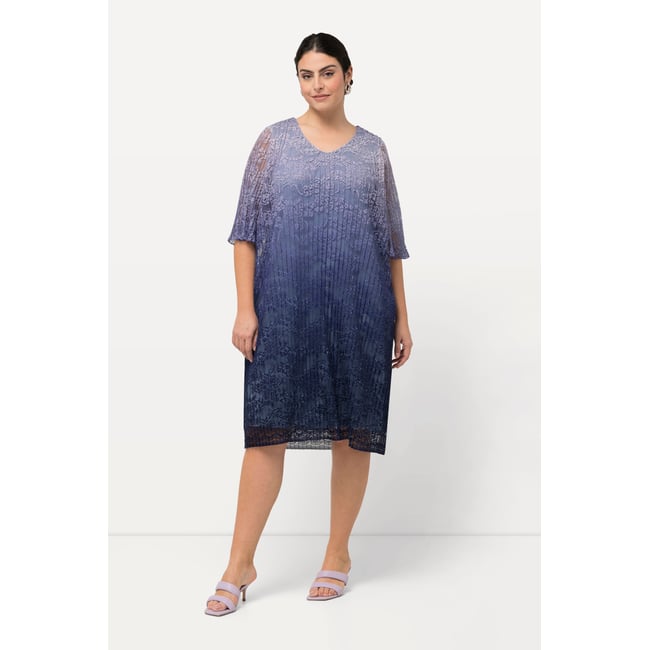 Robe midi avec dentelle plissée marine <span itemprop=