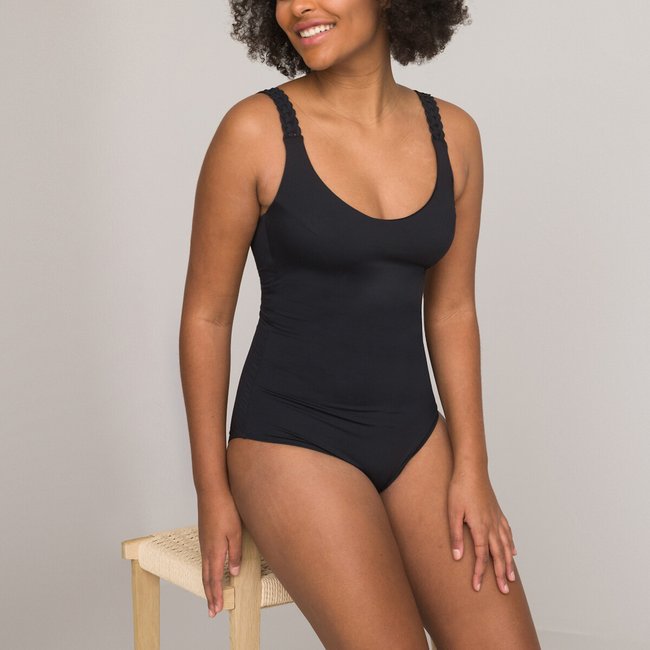 Maillot de bain 1 pièce, effet ventre plat noir <span itemprop=