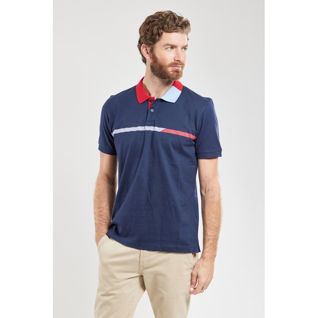 Polo détails bicolores en coton marine deep <span itemprop=