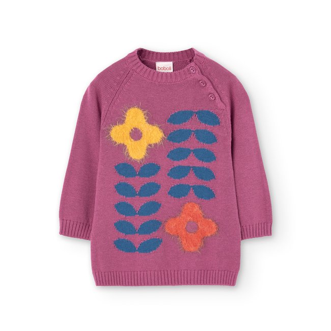 Robe en maille imprimé fleuri violet <span itemprop=