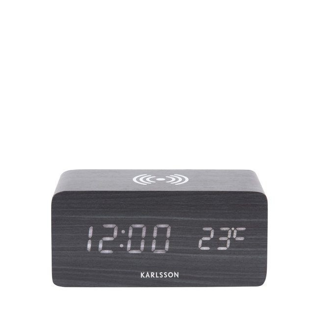 Réveil en bois avec chargeur téléphone- BLOCK Couleur noir <span itemprop=