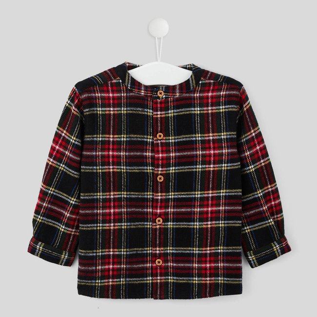 Chemise manches longues col mao à carreaux en coton BIO, certifié OEKO-TEX reveillon <span itemprop=