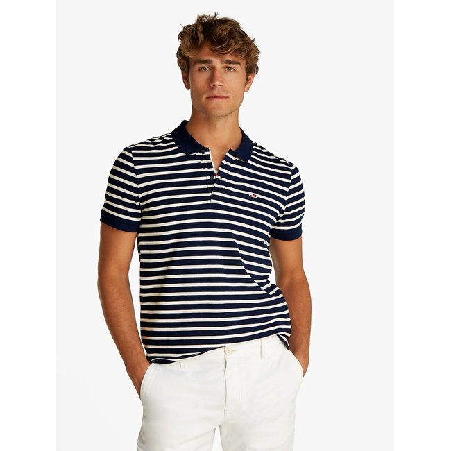 Polo slim azul/branco <span itemprop=