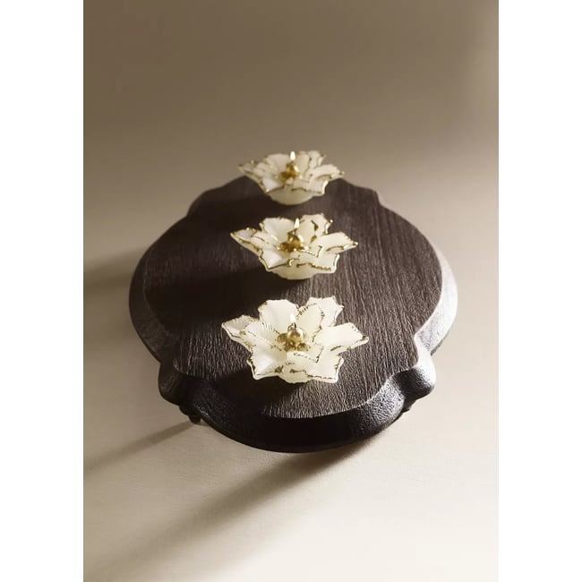 Lot de 3 bougies en forme de fleur Couleur or <span itemprop=