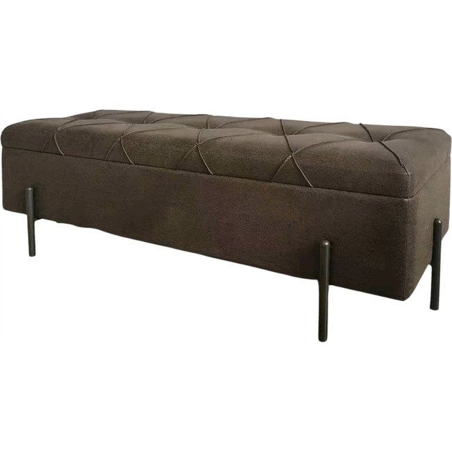 Banc coffre capitonné  en tissu et métal style contemporain Couleur marron chocolat effet velours <span itemprop=