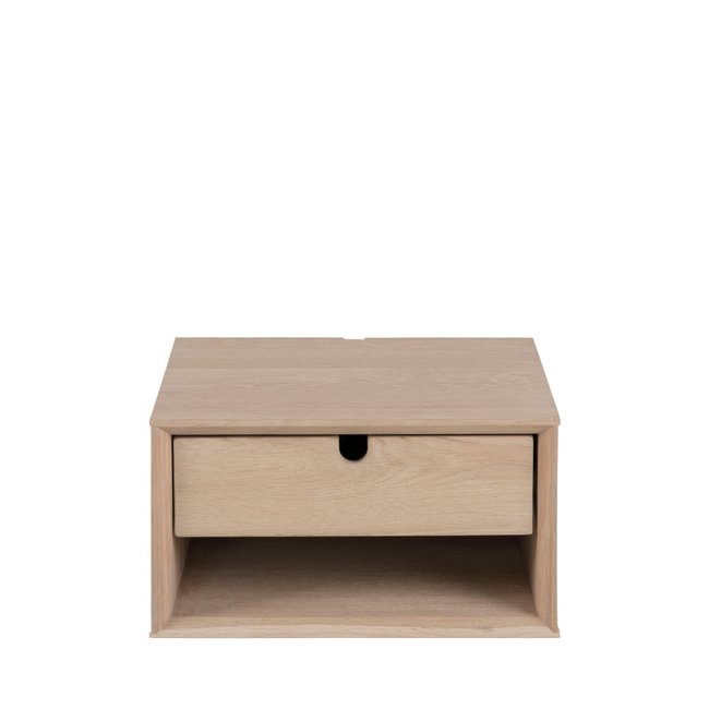 Table de chevet murale 1 tiroir, 1 niche en bois- TROGON Couleur bois blanchi <span itemprop=