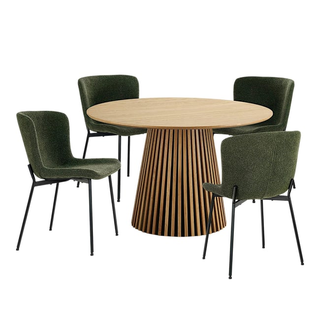 Ensemble table et chaises vertes bouclette (lot de 5 pièces) AMSTERDAM Couleur bois naturel <span itemprop=