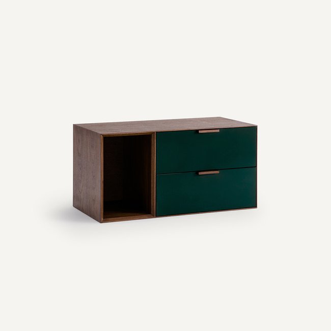 Aldon Walnut Veneer Compartment with Lacquered Drawers, dark cedar green, AM.PM