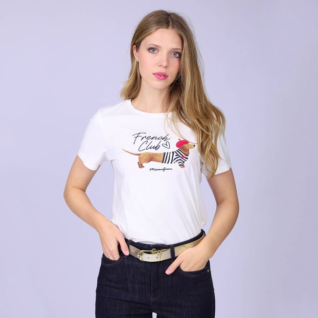 T-shirt teckel blanc casse <span itemprop=