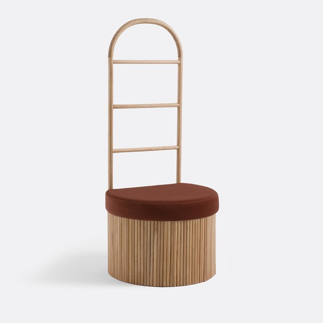 Valet avec coffre de rangement, Tindy Couleur plaqué chêne / terracotta <span itemprop=