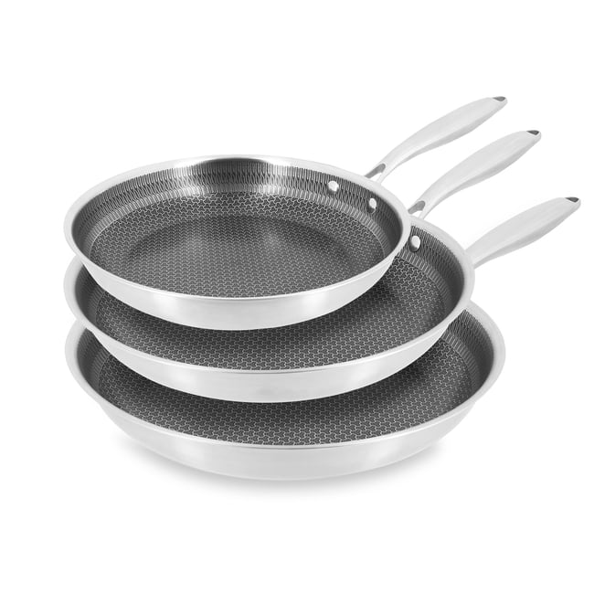 Set de 3 poêles revêtu en acier inoxydable, TRINOX inox <span itemprop=