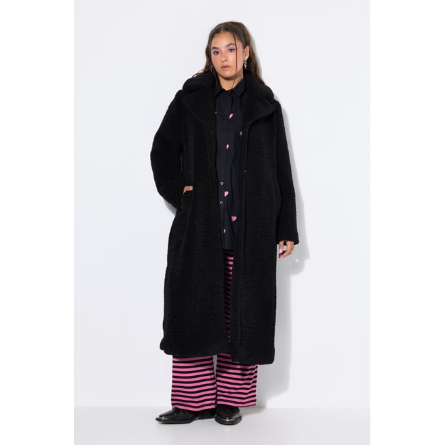 Manteau en peluche, coupe droite longue noir <span itemprop=
