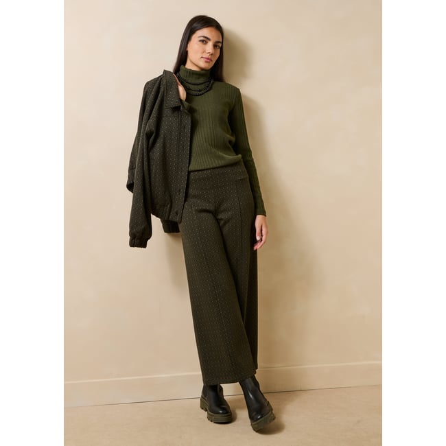 Pantalon cropped en milano jacquard kaki <span itemprop=