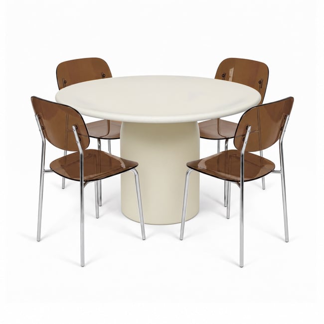 Table ronde effet béton Ø120cm avec 4 chaises GLAM - NOW'S HOME