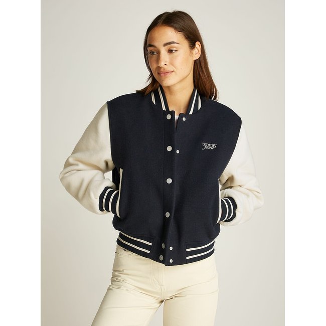 Chaqueta Teddy azul marino/blanco <span itemprop=