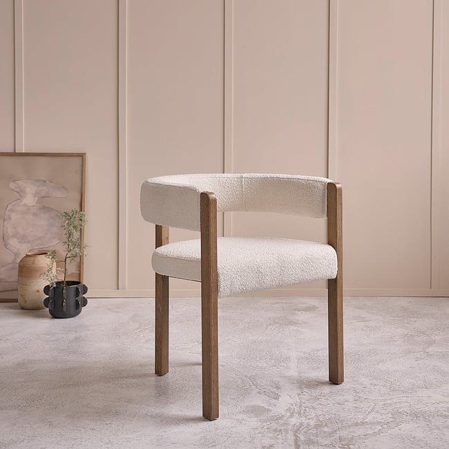 Chaise en bois de chêne et bouclette  CLÉA Couleur naturel <span itemprop=
