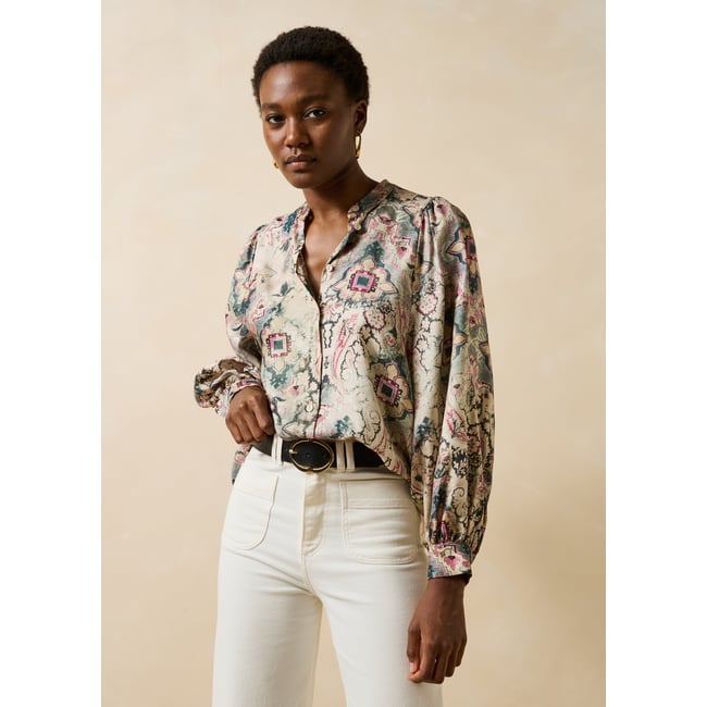Chemise manches longues col rond ecru <span itemprop=