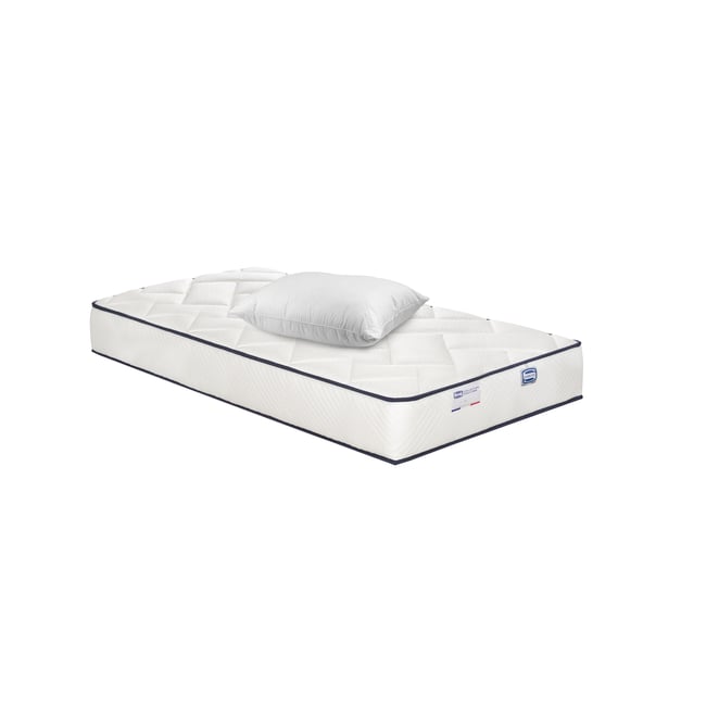 Matelas EVIDENT 90x190 ressorts ensachés, ferme H23 + oreiller Couleur blanc <span itemprop=