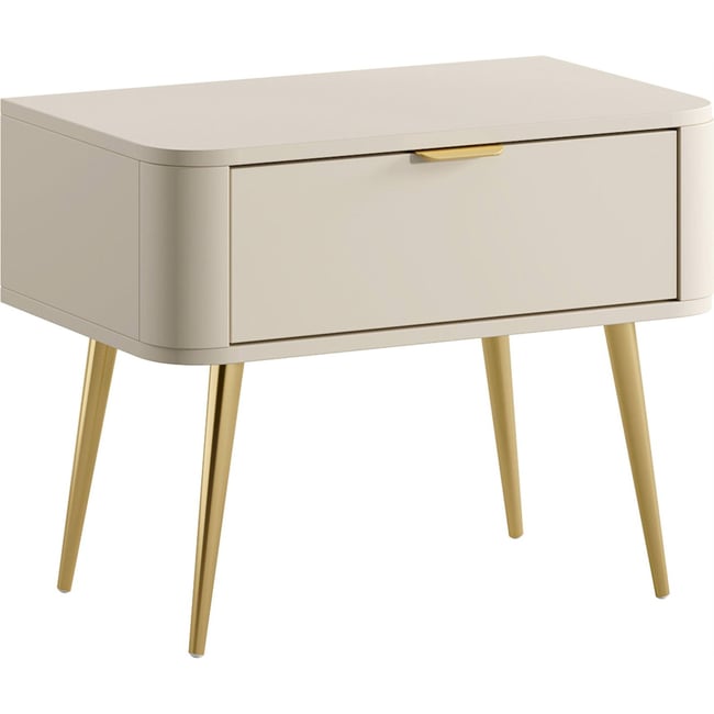 Table de chevet à tiroir collection OVAL Couleur beige sable et doré chromé <span itemprop=