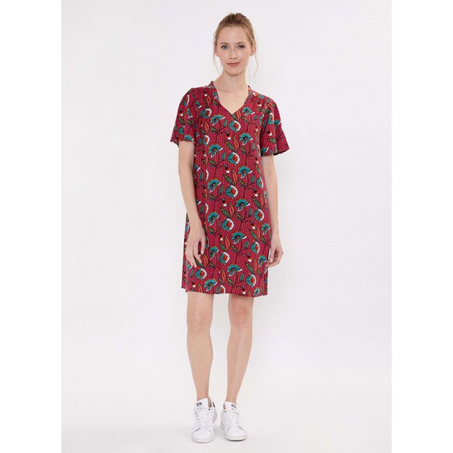 Robe fluide ample fleurie Ecovero HILDUR acalvik framboise <span itemprop=