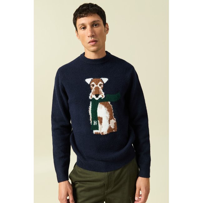 Pull col rond manches longues bleu marine <span itemprop=