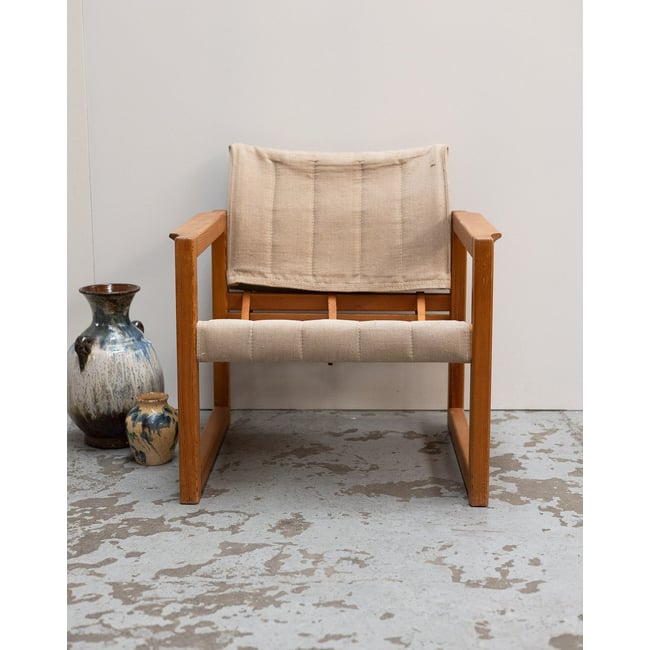 Fauteuil safari Ernest N°1637 - Bon état Couleur bois clair <span itemprop=