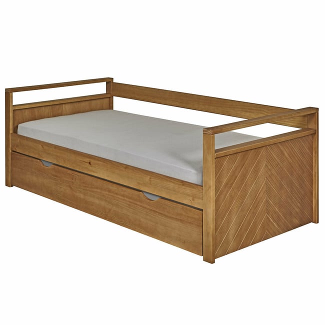 Pack lit banquette gigogne avec matelas Bois massif  IVY Couleur bois <span itemprop=