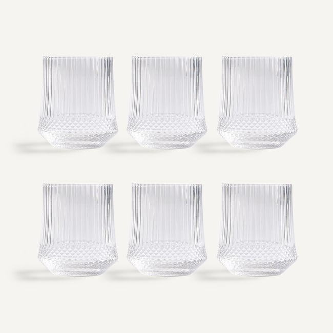 Lot de 6 verres à eau, en verre ciselé, ALUR transparent <span itemprop=