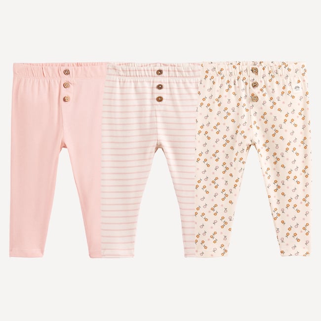 Set di 3 legging a righe e fiori rosa + righe + grezzo LA REDOUTE COLLECTIONS