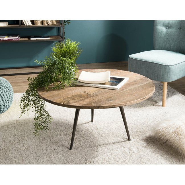 Table d'appoint ronde teck recyclé métal GM SWING Couleur bois naturel <span itemprop=