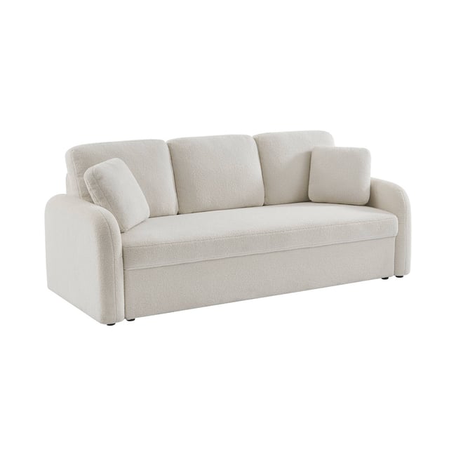 Canapé 3 places lignes arrondies bouclette MILANO Couleur crème <span itemprop=